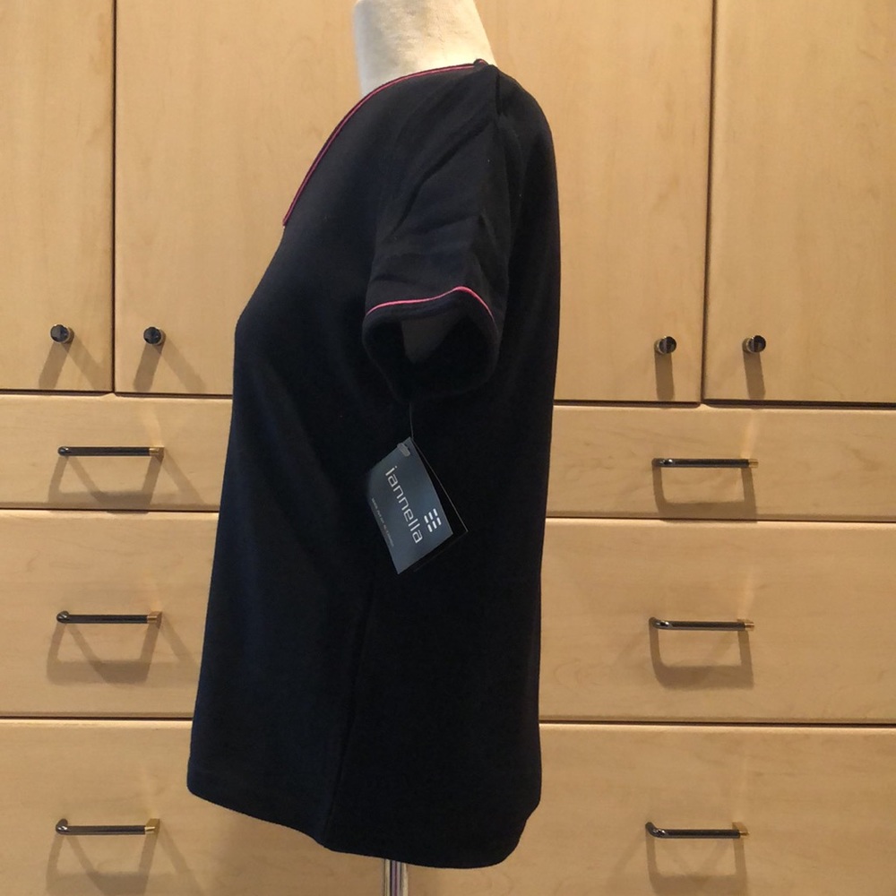 Black V-Neck Top with Pink Trim - Picture 5 of 9